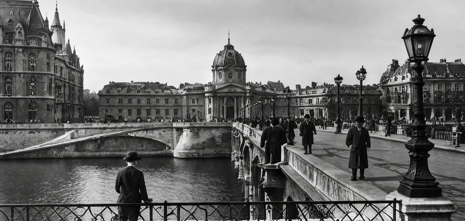 Vue d'archive du quai de la Seine et de l'Institut de France, Paris début XXᵉ siècle