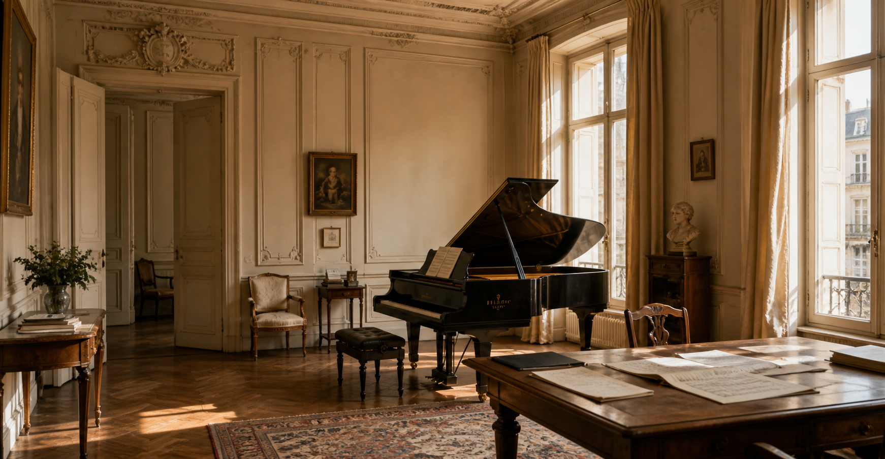Salon de la future Résidence avec piano à queue