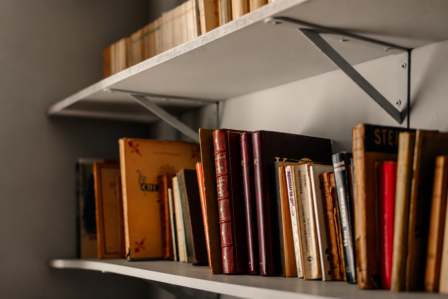 Rayonnage d'ouvrages et partitions anciennes du fonds de l'Institut Rachmaninoff
